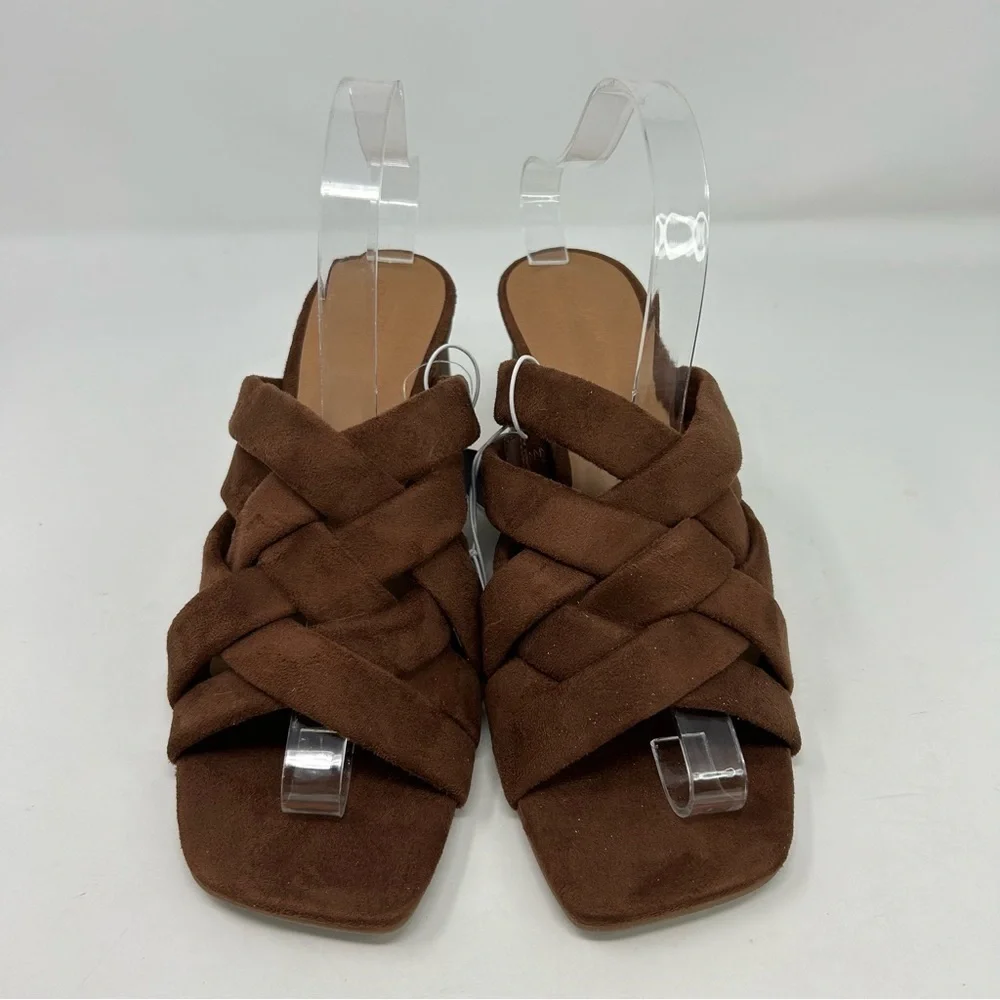 Universal Thread Andy Brown Strappy Slip On Heeled Sandals Size 9.5 Open Toe